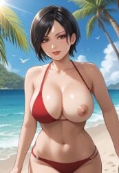 1female ada_wong ada_wong_(adriana) ai_generated aicrazymonkey asian asian_female athletic athletic_female beach bikini, bob_cut breasts cleavage cute cute_face feet_out_of_frame female female_focus female_only fit fit_female light-skinned_female light-skinned_male light_skin outdoors pale-skinned_female pale_skin red_bikini red_bikini_top resident_evil resident_evil_4 seductive seductive_look semi_nude stable_diffusion standing sweat swimsuit