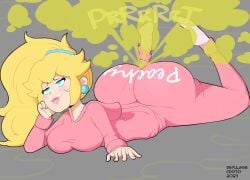 1girls ass ass blonde_hair blue_eyes bubble_butt clothed fart farting princess_peach scat super_mario_bros.