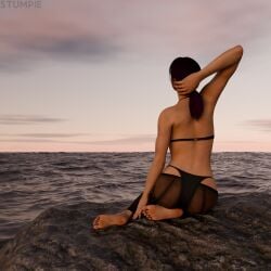 3d afternoon afternoon_sky artistic_nude artistic_nudity bra brown_hair brown_hair_female evening female_focus female_only intimate_atmosphere medium_ass metal_gear_solid panties pantyhose ponytail ponytail_female posing quiet_(metal_gear) relaxed relaxed_pose relaxing romantic romantic_ambiance sea seaside stefanie_joosten stumpie wholesome wholesome_nudity