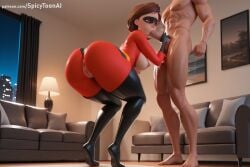 1boy 1girls ai_generated ass black_legwear boots breasts brown_hair cum cum_in_mouth disney erection fellatio helen_parr hetero hi_res high_heels high_quality high_resolution large_breasts large_penis light-skinned_female light-skinned_male light_skin lips makeup nipples nude oral patreon penis pussy short_hair solo_focus spicytoonai stiletto_heels stool sunglasses the_incredibles thigh_boots thighhighs uncensored watermark