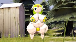 3d 3d_(artwork) barefoot belly bikini black_eyes blonde_hair blue_eyes breasts busty circlet clothing colored_skin crown ears feet female female_only forehead_jewel gluteal_fold green_hair headwear huge_breasts jumajuju large_breasts light_skin long_hair low_poly navel no_nipples pasties plump pointed_ears princess_zelda shiny_skin sidelocks source_filmmaker source_filmmaker_(artwork) spirit_tracks split_mouth stomach swimsuit the_legend_of_zelda thick_thighs thighs tiara toon_zelda two-tone_skin wide_hips wind_waker yellow_bikini yellow_swimsuit