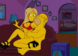 1boy 1girls artist_request feet female high_heels highres homer_simpson kissing makeup sex tabitha_vixx the_simpsons vaginal_penetration