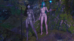 1futa 1girls balls barefoot bluegirl91 breast_size_difference breasts elf feet female female flaccid futanari futanari green_hair legs naked night_elf nipples penis pink_skin purple_skin pussy small_breasts standing thighs vagina warcraft world_of_warcraft wow