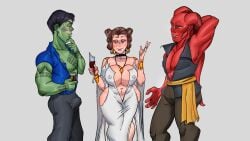 1girls 2boys 2d alien big_breasts bracelet breasts brown_eyes brown_hair busty choker cleavage curvy curvy_figure deep_cleavage dress erect_nipples eyelashes eyeshadow female female_focus glass green_skin hourglass_figure large_breasts light-skinned_female light_skin long_hair makeup male mature mature_female milf muscular muscular_male nail_polish navel navel_piercing necklace nipple_bulge pecs piercing princess_leia_organa red_skin royalty skimpy skimpy_clothes skimpy_dress smmyart standing star_wars tagme thick_thighs tied_hair twi'lek twin_buns wide_hips wine wine_glass
