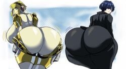 1boy 1girls aigis_(persona) ass ass_bigger_than_head ass_bigger_than_torso ass_focus big_ass big_breasts blonde_hair blue_hair bottom_heavy breasts bubble_butt busty charge_sol clothing fat_ass female femboy gluteal_fold huge_ass hyper hyper_ass jacket large_ass large_breasts looking_at_ass looking_at_self looking_at_viewer looking_back makoto_yuki male massive_ass pants persona persona_3 png presenting presenting_hindquarters robot robot_girl smile take_your_pick thick_ass thick_thighs thunder_thighs wide_hips
