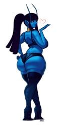 blazbaros oc original_character ushina_(blazbaros) alien alien_girl alien_humanoid female_only alien_only neckwear lingerie black_lingerie lipstick blue_lipstick lips blue_lips blue-skinned_female blue_skin black_hair ponytail blowing_kiss seductive seductive_look seductive_smile seductive_eyes seductive_pose seducing seducing_viewer pointy_ears antennae_(anatomy) antennae non-human_feet legwear thighhighs black_legwear black_thighhighs white_background artist_name artist_signature artist_logo deviantart deviantart_link black_bra black_panties bubble_butt partially_clothed pose posing posing_for_the_viewer ass ass_focus ass_bigger_than_head thighs thighs_bigger_than_head hips hips_wider_than_shoulders big_ass big_thighs big_hips thick thick_thighs thick_ass thick_hips butt_crack ass_crack ass_cleavage booty booty_focus female female_focus clothed clothed_female 1girls pov pov_eye_contact pov_ass smiling smiling_at_viewer smile loving loving_gaze panties bra almost_naked smug smug_face breasts breasts_bigger_than_head boobs boobs_and_butt_pose long_hair 2d 2d_(artwork) larger_female bigger_female