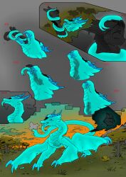 ambiguous_feral ambiguous_gender anthro big_claws big_eyes blue_body blue_claws blue_eyes blue_tail blue_teeth blue_tongue breath claws cloud conjoined conjoined_twins dragon dripping duo european_mythology felid feline feral fur glistening glistening_body goo_creature grass green_background grey_background grey_body grey_fur hi_res kemoniko54 long_tail male mammal monster mountain multi_limb multi_wing multiple_scenes mythological_creature mythological_scalie mythology nude orange_sky plant scalie scared scenery sequence shaded simple_background sky slime tail tall teal_body teeth text tongue tongue_out tongue_wrapped translucent translucent_body tree vore western_dragon wet wet_body wet_fur whiskers wings worried wyvern