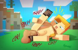 1boy 1boy1girl 1girls alex_(minecraft) belly_bulge boots breasts bulge cubic_breasts disembodied_penis female floating_penis green_eyes hexanne laying laying_down laying_on_ground laying_on_side leg_lift lifting_leg male minecraft onomatopoeia orange_hair penetration penis pussy shoes square_body straight straight_sex text vaginal_penetration vaginal_sex