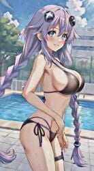 ai_generated bikini black_bikini dancing female female_only gamer_girl neptune_(neptunia) neptunia_(series) pool purple_hair purple_heart_(neptunia) tagme video