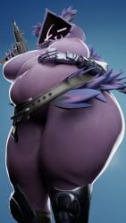 1girls 2026 3d bbw bear_girl belt big_belly boots closed_eyes cowl epic_games fat fat_female female female_only fortnite from_below huge_breasts nipples nude nude_female overweight pistol purple_skin raven_team_leader shimshimakaze simple_background smile thick_thighs wide_hips