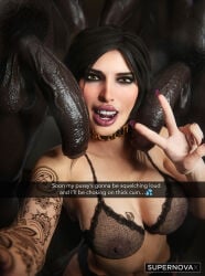 1girls 2boys 3d arm_tattoo artist_name before_sex big_breasts big_lips big_penis bimbo bimbo_lips breast_tattoo breasts brown_eyes brown_hair cock collar completely_nude dark-skinned_male dark_skin dirty_talk english english_text eyeshadow female group huge_cock interracial lara_croft lara_croft_(survivor) light-skinned_female light_skin lingerie long_fingernails long_nails looking_at_viewer makeup male male/female nude peace_sign penis pubes pubic_hair qos qos_tattoo queen_of_spades see-through_clothing selfie slut_collar supernovax tagme tattoo teeth teeth_showing text tomb_raider tomb_raider_(survivor) trio uncensored uncircumcised unseen_male_face veiny_breasts veiny_penis watermark