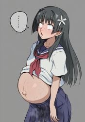 a_certain_scientific_railgun anal anal_insertion belly_bulge black_buttplug black_hair buttplug eyes_rolling_back flower_in_hair giant_buttplug gigantic_buttplug green_eyes huge_buttplug hyper_buttplug massive_buttplug nosebleed pleated_skirt ryona saten_ruiko schoolgirl_uniform skirt stomach_bulge veins veiny_belly