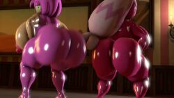 2girls 3d 3d_(artwork) amy_rose amy_rose_(kabalmystic) anthro big_ass big_breasts crossover female female_only furry furry_female game ironhawk nintendo pink_body pink_skin pokemon pokemon_(species) sega sonic_(series) tagme tinkaton twerking video video_games