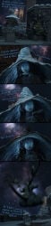 ranni_the_witch asylum_demon fat_ass ass fat obese_male big_butt crushing tail dark_souls fromsoftware english_text 3d comic falling blue_hair blue_skin