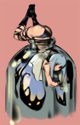 airy annoyed ass behind_view bent_over blush bottle bravely_default fairy fairy_wings female jar mob_face pointed_ears pointy_ears round_ass round_butt solo stuck stuck_in_object wings