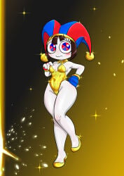 1girls breasts brown_hair female_focus female_only golden_leotard golden_week jester jester_cap jester_girl jester_hat leotard octavoid pomni_(dancer_outfit) pomni_(the_amazing_digital_circus) short_hair small_breasts solo solo_female solo_focus the_amazing_digital_circus thick thick_thighs thighs