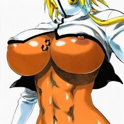 1:1 1girls 2d abs accurate_art_style accurate_body_type ai_generated areolae arrancar belly_button bleach breast_focus breast_tattoo breasts breasts_out brown_areola brown_nipples busty busty_female cel_shading clothing crop_top cropped cropped_jacket dark-skinned_female dark_areola dark_nipples dark_skin espada exposed_breasts female female_focus female_only front_view glossy_body hair_tubes head_out_of_frame high_collar high_resolution highres huge_breasts line_art long_sleeves manga_style midriff navel nipple_slip nipples no_bra number_tattoo official_style open_clothes partially_clothed presenting presenting_breasts shiny_breasts shiny_skin simple_background solo solo_female solo_focus standing tattoo tattoo_on_breast tattoo_on_chest tia_harribel tier_harribel tite_kubo_style toned toned_female underboob upper_body wardrobe_malfunction white_background yellow_hair