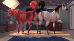 anatomically_correct anatomically_correct_genitalia anatomically_correct_pussy animal_genitalia animal_pussy anus ass bedroom brown_body brown_fur conditional_dnp digitigrade duo equid equine equine_pussy eris_(marefurryfan) female feral fur genitals hi_res hooves horse inside jotun22 mammal presenting presenting_anus presenting_hindquarters presenting_pussy pussy quadruped rainstorm_(marefurryfan) raised_tail rear_view red_body red_fur shaded shadow tongue tongue_out