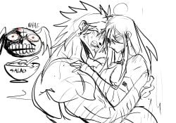 guilty_gear guilty_gear_strive ramlethal_valentine leo_whitefang cowgirl sweating orgasm lucifero_(guilty_gear)