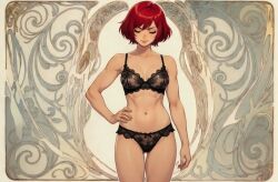 1girls ai_generated animated big_ass big_breasts brown_eyes female female_only king_of_fighters light-skinned_female light_skin lingerie looking_at_viewer pale_skin panties red_hair short_hair standing syxxkonami tagme vanessa_(kof) video