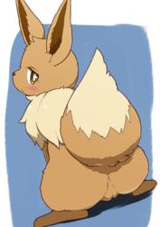 2020 anus blush brown_body brown_fur brown_nose crouching digital_media_(artwork) dipstick_tail eevee female feral fur furry furry_only genitals hi_res koorinezumi looking_at_viewer looking_back multicolored_body multicolored_fur multicolored_tail neck_tuft nintendo pokémon_(species) pokemon pussy quadruped rear_view solo tail tan_body tan_fur tuft two_tone_body two_tone_fur video_games