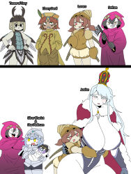 7girls aged_down armor axe beetle black_hair black_sclera brown_hair bug_girl crab_claw crown ebony_devil female female_only goggles gradient_hair green_eyes grey_hair hat helmet jojo's_bizarre_adventure justice_(jjba) large_ass large_breasts lovers_(jjba) mannungei pink_sclera rule_63 sethan_(jjba) sharp_teeth silver_chariot silver_eyes silver_hair smaller_female star_platinum stardust_crusaders thick_thighs thighs tower_of_grey white_eyes yellow_eyes yuri