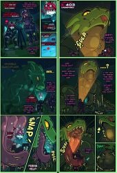 absurd_res ambush anthro belly bodily_fluids bulge comic death digestion digestion_implied digital_media_(artwork) english_text extreme_size_difference fatal fatal_vore feral feral_pred forest group hi_res implied_fatal jungle lizard lore macro male male_pred mammal micro mouth_shot mythological_creature mythology nagifur night open_mouth oral_vore plant reptile saliva saliva_string scales scalie science_fiction scientist sequence size_difference soft_vore squirming story story_in_description tail teeth text tongue tongue_out tree trio vore