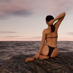 3d afternoon afternoon_sky artistic_nude artistic_nudity bra brown_hair brown_hair_female evening female_focus female_only intimate_atmosphere medium_ass metal_gear_solid panties ponytail ponytail_female posing quiet_(metal_gear) relaxed relaxed_pose relaxing romantic romantic_ambiance sea seaside stefanie_joosten stumpie wholesome wholesome_nudity