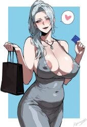 1girls ai_generated areola_slip aroused belly blush covered_nipples dress female female_only huge_breasts kizirugai looking_at_viewer milf rwby sagging_breasts tagme thick_thighs tight_clothing willow_schnee