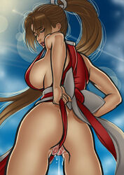 1girls ass clothed from_behind king_of_fighters labia long_hair mai_shiranui nixminor ponytail pussy pussy_juice sideboob wedgie wet