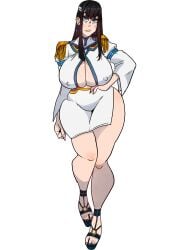 2d bangs black_hair blue_eyes breasts_bigger_than_head busty cleavage erect_nipples female female_focus female_only grown_up hourglass_figure junketsu kill_la_kill kiryuuin_satsuki mature mature_female milf nipple_bulge skimpy skimpy_clothes smmyart standing straight_hair tagme thick_eyebrows wide_hips