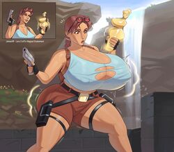 1girls alternate_ass_size ass ass_expansion big_breasts breast_expansion breast_inflation breasts breasts_bigger_than_head busty butt_expansion erect_nipples female female_only female_solo fertility_idol gun human human_only hyper_breasts jamesab lara_croft lara_croft_(classic) large_breasts light-skinned_female light_skin nipple_bulge solo solo_female statuette tagme thigh_holster tomb_raider transformation