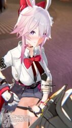 1boy 1girls 3d evanescia_(honkai:_star_rail) facing_each_other fox_girl futanari handjob handjob_into_pussy honkai:_star_rail masturbating_other orangedonut33 panties_aside pervert_female pink_hair standing stelle_(honkai:_star_rail) tagme video