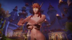 3d 3d_model 3d_render big_breasts breasts breasts_out cia_nightfire elf elf_ears elf_female elf_girl female female_only gold_eyes hands_casting_shadow hands_up meme morilymory naked naked_female nude nude_female pubic_tattoo red_hair shadow tattoo tits warcraft world_of_warcraft
