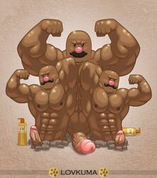 2020 3boys abs anthro anthrofied biceps big_penis black_eyes black_hair body_oil bottle brown_background brown_body brown_skin buried buried_penis dugtrio erection facial_hair flexing genitals glistening glistening_body glistening_eyes group hair hi_res hole_(pit) humanoid humanoid_genitalia humanoid_penis lovkuma male male/male male_only moisturizer moustache muscular muscular_male nintendo oil oiled penis penis_size_difference pink_nose pokémon_(species) pokémorph pokemon rock signature simple_background smooth_skin text triceps vein veiny_penis video_games