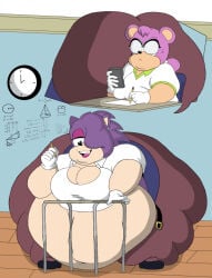 bedroom_eyes belly_overhang big_belly big_breasts big_butt burgundy_pants chubby_face classroom cleavage cleavage_window colbob111 double_chin fat fat_folds female female_only flabby_arms flabby_legs fuschia_eyeshadow fuschia_lipstick glasses hair_over_one_eye hedgehog monica_mouse mouse ms._wing obese obese_anthro obese_female open_belt overweight overweight_anthro overweight_female pink_fur pink_hair purple_fur purple_hair shogakukan sonic_the_hedgehog_(series) ssbbw thick_calves thick_thighs wall_clock white_gloves white_shirt wide_hips