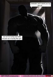 abs aggressive_pose ai_art ai_generated angry_expression angry_male attack_on_titan back_view backlight backlit bald bodybuilder broad_shoulders bulging_biceps bulging_muscles comic comic_strip comics confrontation cunt cursing dark_lighting dark_silhouette defined_muscles degradation detailed_background dialogue digital_art dominant_male door_frame doorway dramatic_lighting dramatic_shadow dripping_sweat english_text faceless full_body furious giant glistening_skin glowing_eyes highres huge_male_bodybuilder huge_muscles huge_muscular_male huge_pecs humiliation indoors insult intimidating intimidation lazy low_angle male massive_chest massive_male menacing menacing_pose muscular muscular_abs muscular_abs_visible muscular_arms muscular_back muscular_legs muscular_male muscular_shoulders muscular_silhouette muscular_thighs muscular_torso no_face nsfw physique post_training profanity punishment rage ripped shadow shadowed_face shaved_head shouting silhouette solo solo_focus speech_bubble standing sweat sweat_drops sweat_on_body sweatdrop sweating tall taunting teasing text thick_arms thick_thighs thighs threatening veins_on_arms veins_on_chest veiny veiny_arms verbal_abuse white_eyes wooden_door yelling meowllete