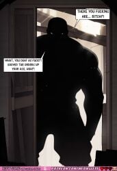 abs aggressive ai_art ai_generated angry_expression angry_male attack_on_titan back_view backlight backlit bald bitch broad_shoulders bulging_muscles comic comic_strip comics confrontation cursing dark dark_lighting degradation detailed_background dialogue digital_art dominant_male door_frame doorway dramatic_lighting english_text faceless furious giant glowing_eyes highres huge_muscles huge_muscular_male huge_pecs humiliation indoors insult intimidating male massive_chest massive_male menacing muscular muscular_abs muscular_arms muscular_male no_face nsfw pose post_training profanity rage shadow shadowed_face shaved_head shouting silhouette solo speech_bubble standing tall taunting teasing text threatening veiny veiny_arms verbal_abuse white_eyes wooden_door yelling meowllete
