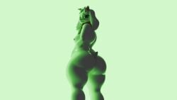 anthro big_butt blender_(artwork) blender_cycles_(artwork) bovid butt caprine darkner deltarune digital_media_(artwork) eyewear glasses goat green_background green_lighting hi_res horn looking_back male mammal mementomoriye nipples nude ralsei scarf simple_background solo tail thick_thighs undertale_(series)