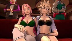 2boys 2girls 3d abs age_difference bare_arms bare_shoulders before_sex black_bra blonde_hair boruto:_naruto_next_generations bra bracelet cheating cheating_wife cleavage clothed clothing couch crossover dress female forehead_jewel forehead_mark foursome fully_clothed gloves green_bra green_eyes grin group height_difference indoors izuku_midoriya jacket lace-trimmed_bra legs legs_crossed legs_together light-skinned_male light_skin lingerie locopo looking_at_viewer male mature mature_female medium_hair milf mitsuki_bakugou multiple_boys multiple_girls my_hero_academia nail_polish naruto naruto_(series) netorare ntr older_female older_woman_and_younger_boy open_clothes open_shirt pale-skinned_female pale_skin pink_hair pink_nail_polish pink_nails pose posing red_eyes sakura_haruno seductive seductive_look seductive_smile short_hair sitting size_difference skirt sleeveless sleeveless_dress sleeveless_shirt small_breasts smile smiling sofa spiky_hair standing straight tight_pants uzumaki_boruto whisker_markings whiskers yellow_hair younger_male