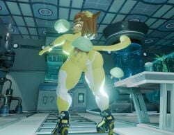 3d anthro anus biting_butt bittersweetmayhem blender butt_focus cameltoe catgirl drool feline female_only gameoverse high_heels kit_(gameoverse) latex metroid_(creature) skin_tight slobber solo_female zero_suit