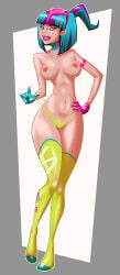 1girls 2017 big_breasts blue_hair breasts dragon_booster female female_only fucktoontv kitt_wonn nipples panties pink_hair sexfire solo topless two-tone_hair