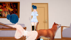 1girls 3d ambiguous_knotting ambiguous_penetration ass_to_ass canid canid_on_humanoid canine canine_on_human caught caught_in_the_act dog domestic_dog female female_human feral hetero human knotting male male/female male_canine shiba_inu walk-in watching zoophilia