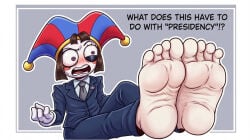 4_toes american_flag barefoot feet female female_only foot_fetish glitch_productions gloves gooseworx hat jester jester_hat politics pomni pomni_(tadc) pomni_(the_amazing_digital_circus) soles soles_female speaking speech suit text the_amazing_digital_circus toes