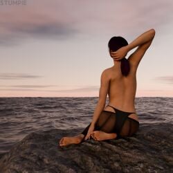 3d afternoon afternoon_sky artistic_nude artistic_nudity brown_hair brown_hair_female evening female_focus female_only intimate_atmosphere medium_ass metal_gear_solid panties pantyhose ponytail ponytail_female posing quiet_(metal_gear) relaxed relaxed_pose relaxing romantic romantic_ambiance sea seaside stefanie_joosten stumpie topless topless_female wholesome wholesome_nudity