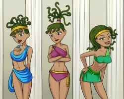 3girls american_dragon:_jake_long blue_eyes clothes disney disney_channel euryale female_only gorgon green_eyes medusa multiple_girls relatedguy seductive_look sisters snake_hair stheno