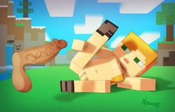 1boy 1boy1girl 1girls alex_(minecraft) boots breasts cube_head cubic_body cubic_breasts disembodied_penis female floating_penis green_eyes hexanne imminent_penetration imminent_sex laying laying_down laying_on_ground laying_on_side leg_lift lifting_leg minecraft orange_hair penis pussy shoes square_body square_head