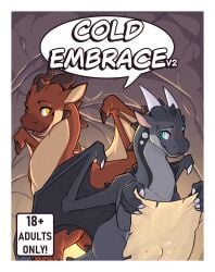 absurd_res black_body blush bodily_fluids brown_body bulge cave claws clay_(wof) cover_art dragon duo english_text european_mythology feral finger_claws green_eyes hi_res holding_object holding_paper horn inside long_neck looking_at_another male male/male membrane_(anatomy) membranous_wings mudwing_(wof) mythological_creature mythological_scalie mythology nightwing_(wof) paper scafen_(artist) scalie shaded snout speech_bubble starflight_(wof) sweat sweatdrop text western_dragon wing_claws wings wings_of_fire yellow_eyes