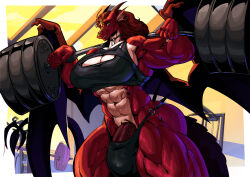 1girls anthro back_squat barbell big_breasts dickgirl dragon dragon_girl futanari inugatami looking_at_viewer muscular muscular_anthro muscular_female muscular_futa weightlifting
