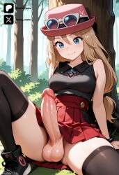1futa ai_generated breasts cock colored dick erection futa_only futanari futanari/female futanarization light_skin light_skinned_futanari nickythecreator penis sexy sexy_body sexy_pose testicles uncensored veiny_penis serena_(pokemon) pokemon pokemon_(series) 1girl black_footwear blonde_hair blue_eyes blush hair_between_eyes long_hair pink_headwear smile black_shirt black_thighhighs bracelet collared_shirt hat high-waist_skirt jewelry low-tied_long_hair no_panties pleated_skirt red_skirt shirt shoes skirt sleeveless sleeveless_shirt sunglasses thighhighs day forest nature outdoors tree looking_at_viewer medium_breasts sitting spread_legs tits arm_support bare_shoulders closed_mouth large_penis precum solo from_front front_view